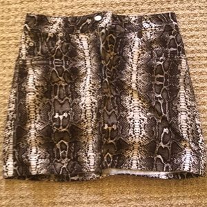 Topshop Brown Snakeskin Print Denim Skirt